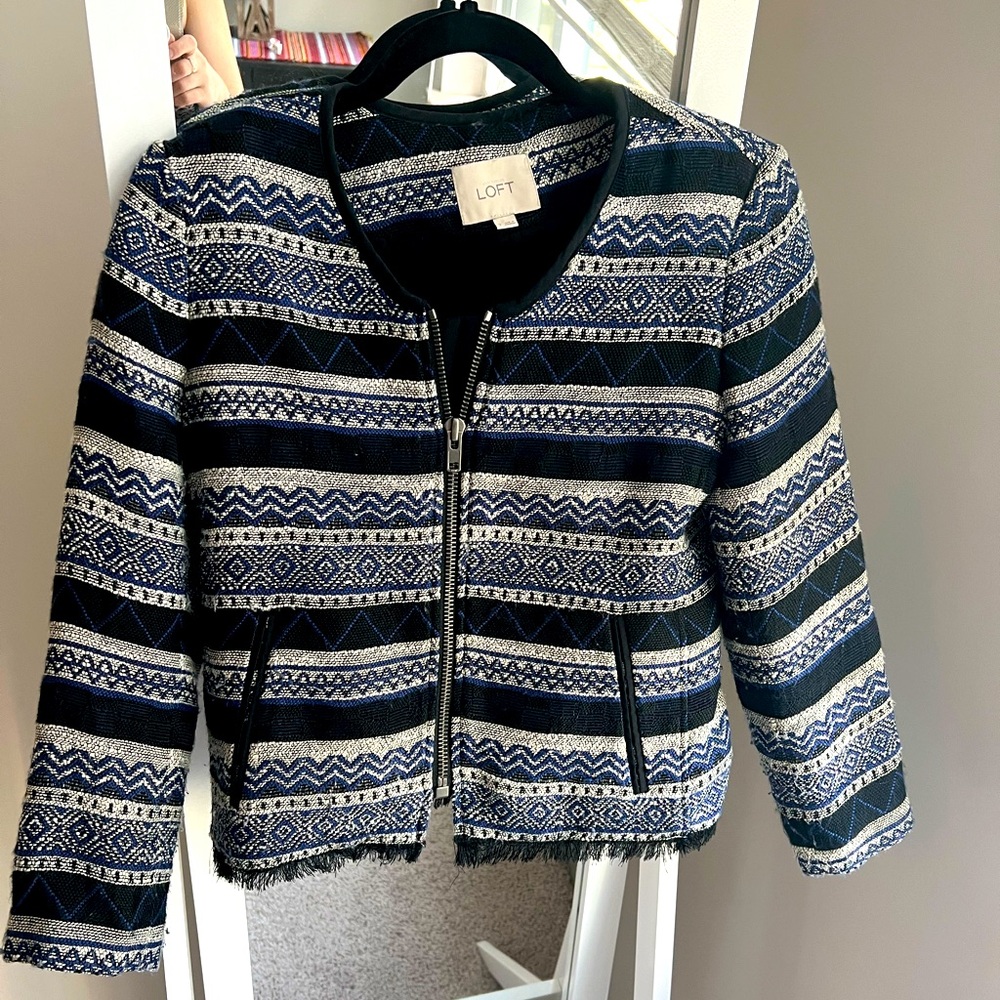 Ann Taylor Loft Zippered Fringe Jacket Size 2